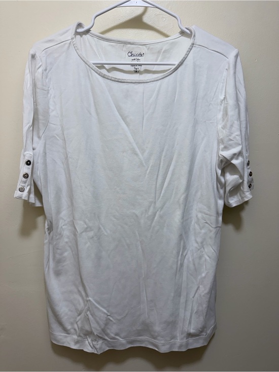 Chico's Tops - Chico's White Short Sleeve Button-Cuff Tee with Snap Detail